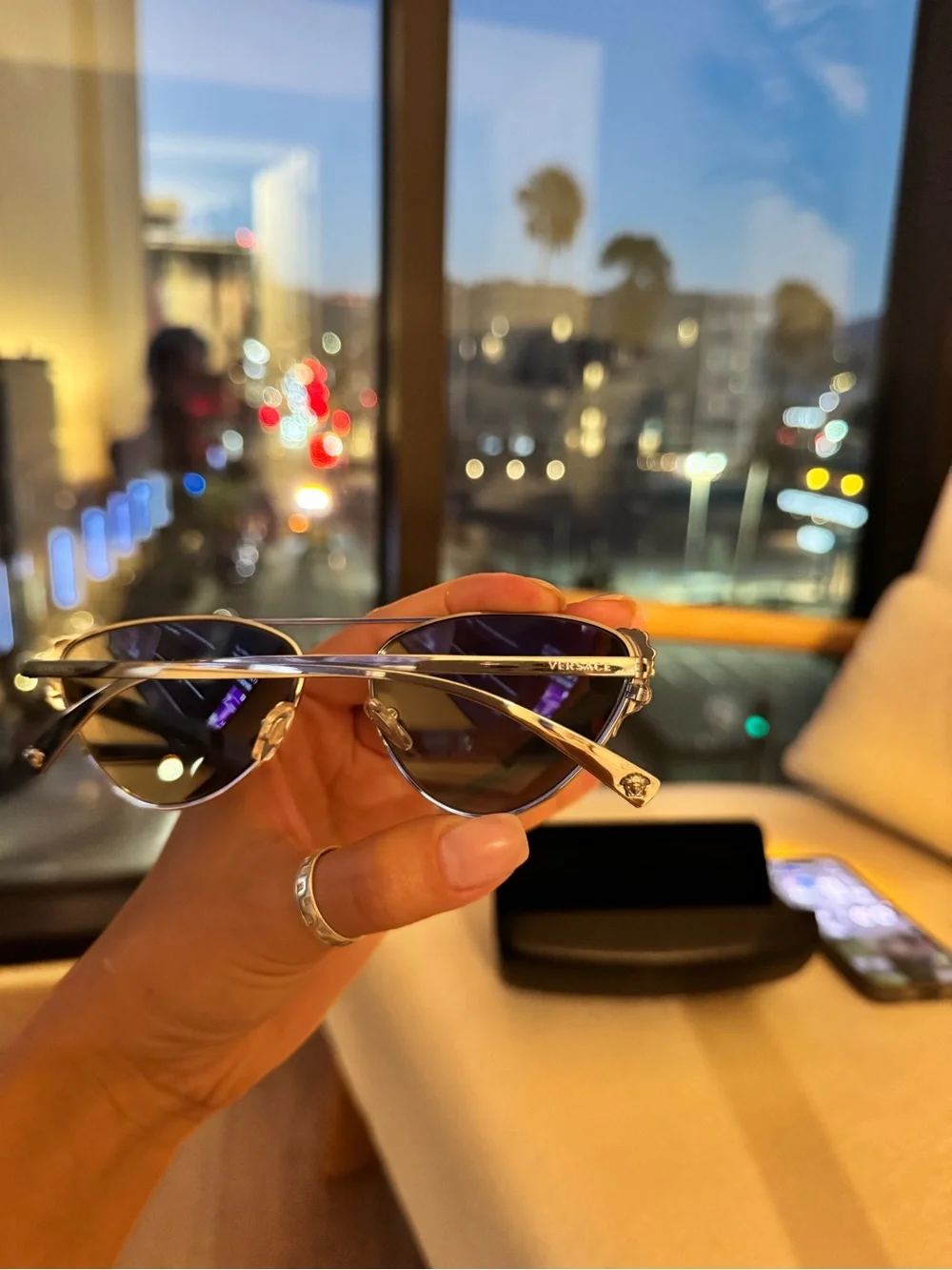 Versace Mirrored Cat Eye Sunglasses Crystal Studded Aviator Silver Frame